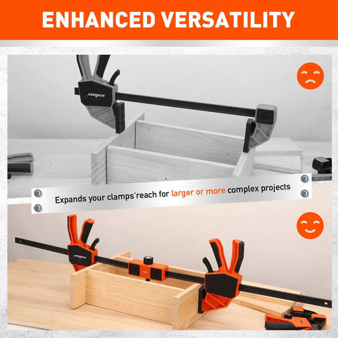 Snap Your Boards Square Fast With This Solid Bar Clamp Leveling Block Sporting A Built In Bubble Level To Keep Things Dead Flat, shown clamped on wooden panels.