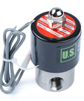Stainless Steel 1/4 Inch Electric Solenoid Valve 24VDC Normally Closed With Viton Seals, showing side view with wiring