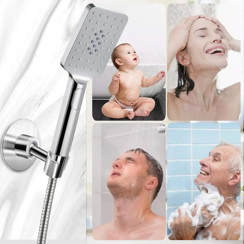 Sturdy Stainless Steel Shower Head Holder With 360 Degree Spin Adhesive Wall Mount Bracket For Handheld Shower Heads No Tools Needed Brushed SUS 304 Finish