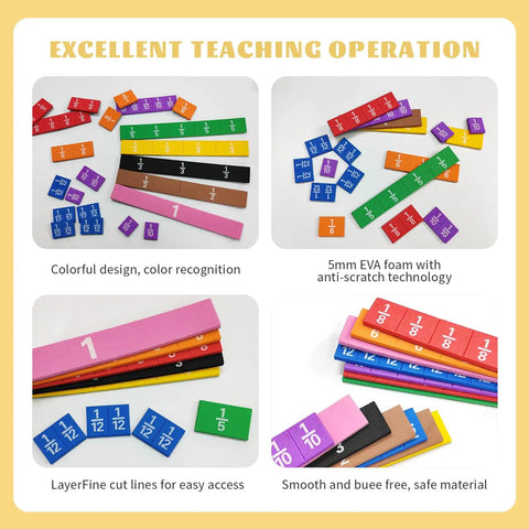 Rainbow Fraction Tiles Set For Kids And Classrooms, Durable EVA Foam Montessori Math Manipulatives with anti-scratch surface.