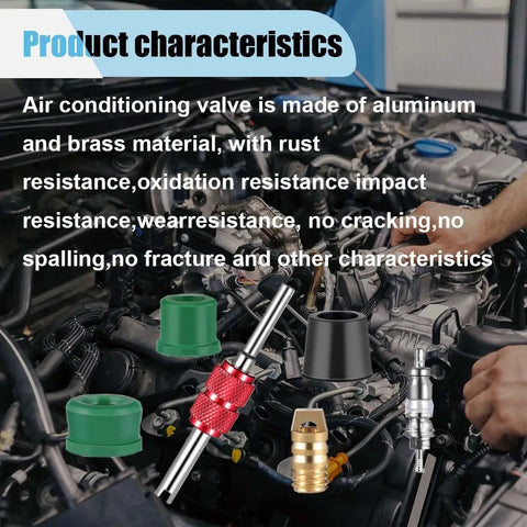 Air conditioning valve components showing heavy duty brass parts from 71 Piece Hvac Hose Gasket And Valve Core Repair Kit For Cars.