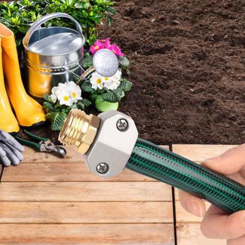 Quick Garden Hose Repair Kit With 3 Aluminum Connectors And Zinc Clamps Fixes Leaks On 3/4 Inch And 5/8 Hoses Perfect For Outdoor Faucets and Yard Care Essentials brass connector on green hose