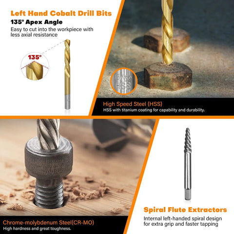 Six Piece Twist Socket Lug Nut Remover Tool Kit with high speed steel and spiral flute extractors for impact use.