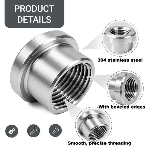 4 Pack Half Inch NPT Weld On Female Bung Fitting Badass 304 Stainless Steel adapter showing smooth threading and beveled edges.