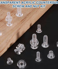 Rock Solid Clear Acrylic Bolts And Hex Nut Kit M4 X 6Mm Plastic Machine Screws on wood surface, showcasing transparent fasteners.