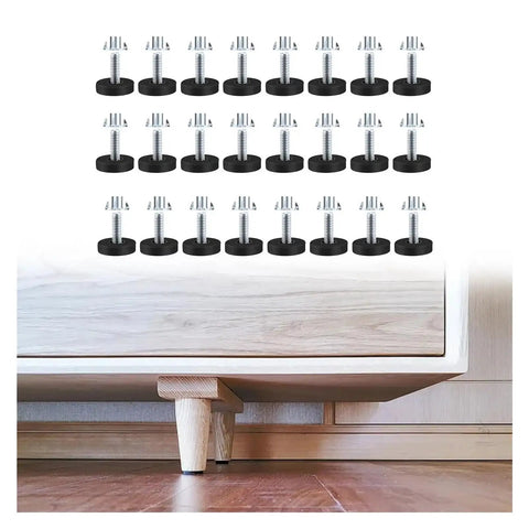Heavy Duty Furniture Leveling Feet Set Adjustable Metal Levelers 0.87 Inch Non Slip Wobble Eliminators For Uneven Floors Silent Operation With Nylon Base 20 Pack on cabinet leg
