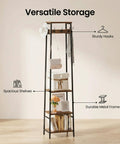 Freestanding Coat Rack With Seven Hooks And Three Shelves For Entryway Or Hallway, Industrial Rustic Brown And Black Finish