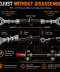 Built Tough Three Quarter Inch Heim Joint Rod End Kit With 4130 Chromoly Bodies And 52100 Steel Balls adjustment guide and details.