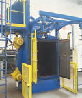 Hook Type Shot Blasting Machine For Livestock Machinery Parts Treating Feed Mixer Components And Barn Equipment Frames In Livestock Farming Workshops With Pro Grade Finish And Easy Access Ladder, blue steel cabinet