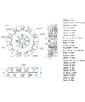 Technical drawing of Omnidirectional Mecanum Wheel 5 Inch High Strength Aluminum Alloy Hub for Toy Robots and DIY Projects