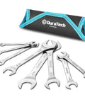 Super Thin Open End Wrench Set Metric With Rolling Pouch Ultra Slim Spanners displayed with carrying pouch