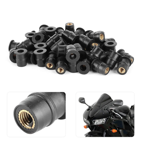 M5 Rubber Wellnuts Push Rivet Fasteners For Motorcycle Windscreen Fairing Clips Anti Vibration Shock Isolators C550 Metric Trim Hardware Set Of 50 Pieces stacked rubber wellnuts with brass inserts