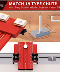 Must-Have Thin Rip Jig For Table Saw And Router Table, red jig with T-bolts and mounting hardware, fits 3/4 by 3/8 inch tracks