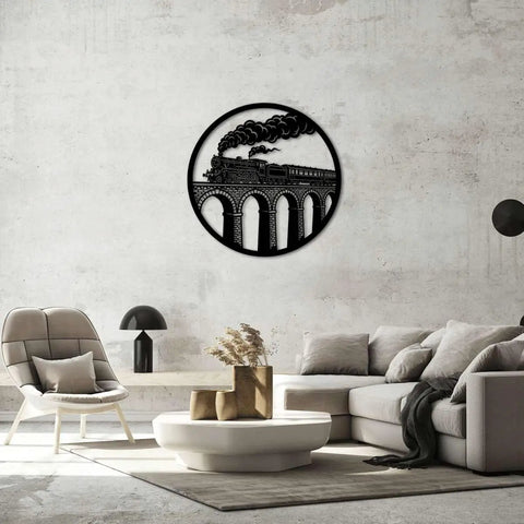 Vintage Steam Locomotive Metal Wall Art For Indoor And Outdoor Decor Dope Iron Silhouette Sign in modern living room