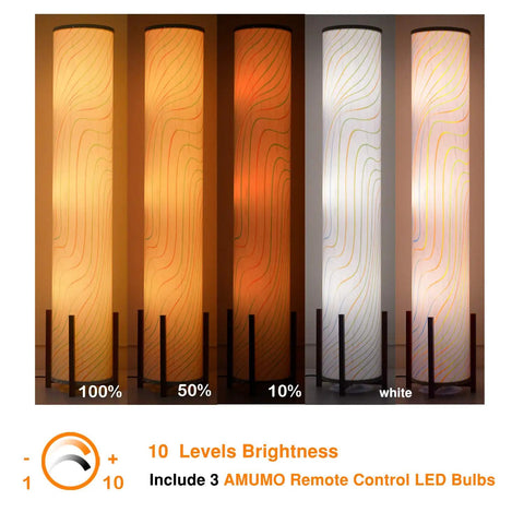 61 Inch Color Changing Floor Lamp With 3 Smart LED Bulbs, remote control dimmable RGB standing lamp showing brightness levels