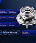 Drop In Direct Fit Wheel Hub Bearing And Assembly Replacement For Dodge Durango And Jeep Grand Cherokee 2011 To 2018, 2019 To 2023 Durango, 2019 To 2021 Grand Cherokee OE Quality 513324x1 showing measurements.