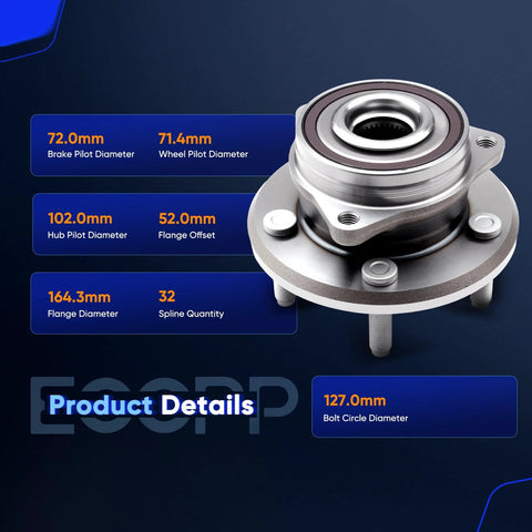 Drop In Direct Fit Wheel Hub Bearing And Assembly Replacement For Dodge Durango And Jeep Grand Cherokee 2011 To 2018, 2019 To 2023 Durango, 2019 To 2021 Grand Cherokee OE Quality 513324x1 showing measurements.