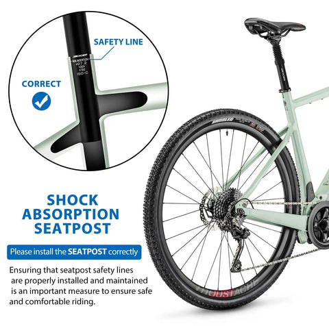 Diagram showing correct installation of Coil Spring Suspension Seatpost 31.6x350mm for MTB BMX E Bike with headless design.