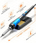 60W Ceramic Heater Soldering Iron Kit with adjustable temperature, showing length and height dimensions, on a stand