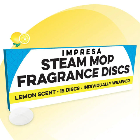 Box of Impresa steam mop fragrance discs with lemon scent, 15 count, individually wrapped
