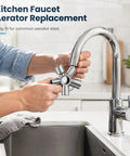 Badass 10 In 1 Heavy Duty Metal Faucet Aerator Removal Tool And Multi Size Aerator Key For M165 M185 M215 M22 M24 M28 Hidden Recessed Housing Offers Hella Smooth Kitchen Bathroom Plumbing Repair being used to replace a kitchen faucet aerator.
