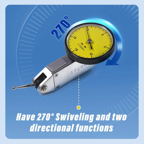 HGC Precision yellow dial test indicator with 0.030 in scale, 0.0005 in GR dial, 0-15-0 reading