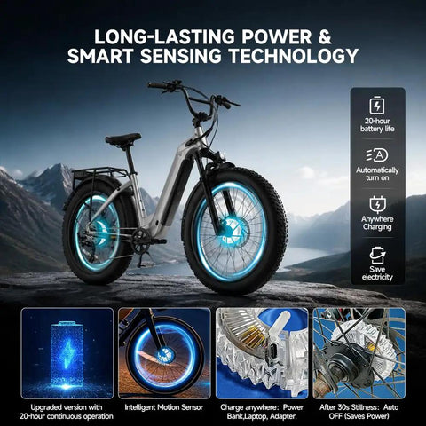 Rechargeable Bike Wheel Lights With 21 Dynamic Modes And Full Color Options Clip On Hub LEDs on mountain bike