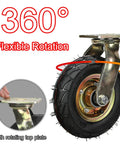 Beefy Heavy Duty Swivel Caster Wheels with Side Brakes, Double Ball Bearing Rubber Wheels shown with 360° rotation