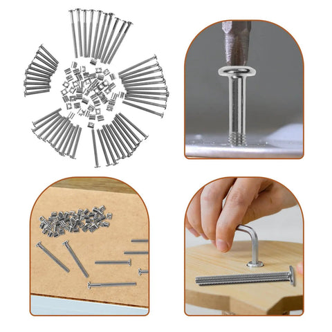 100 Piece M6 Nickel Plated Flat Head Hex Socket Screws With Barrel Nuts Furniture Connector Bolts Kit in assembly use
