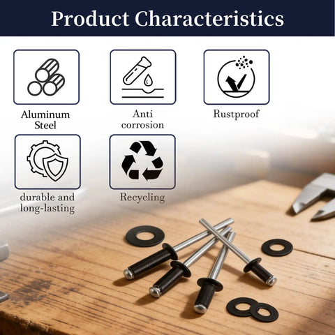 Nine Hundred Seventy Piece Assorted Pop Rivets With Washers Kit Includes Solid Aluminum Blind Rivets In Four Exact Sizes with anti-corrosion features.