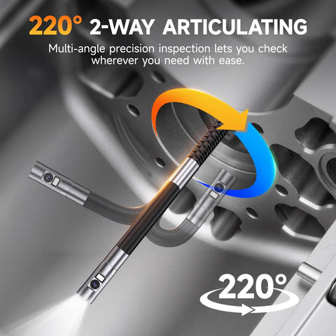 Slim 0.25 Inch Dual Lens Articulating Borescope With 220 Degree Two Way Endoscope Camera in action inspecting an engine