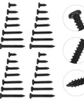 Self Tapping Screws Kit With 7 Sizes Carbon Steel Black 500 Pieces Assortment For Fast, Easy Install On Metal Or Wood, Pan Head Machine Screws, Heavy Duty Diy Project Ready Set, black screws shown in 7 sizes