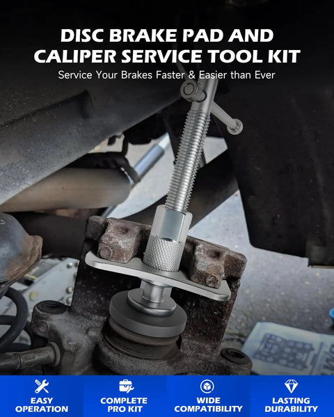 24 Piece Brake Caliper Compression Tool Set For Universal Disc Brakes With Piston Wind Back Kit And Blue Case in use