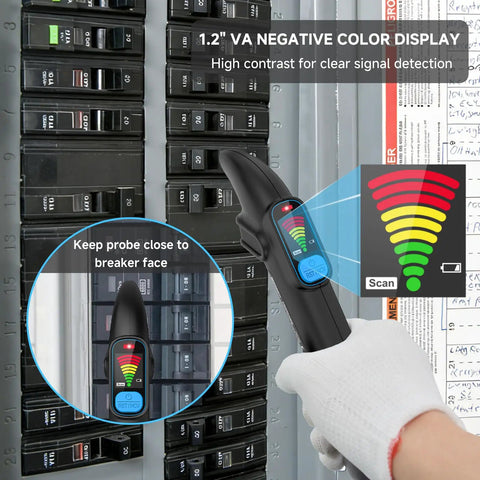 2 In 1 Circuit Breaker Finder With Non Contact Voltage Detection, GFCI Outlet Tester, LCD Display, And Circuit Tracer Kit in use
