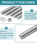 uxcell 10pcs M3x80mm double-ended stainless steel studs with nuts and flat and lock washers