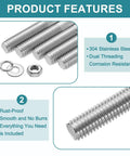 Close-up of Double Ended Stud Screws Set M3x100mm in 304 Stainless Steel With Nuts, Flat Washers, and Lock Washers for repairs.