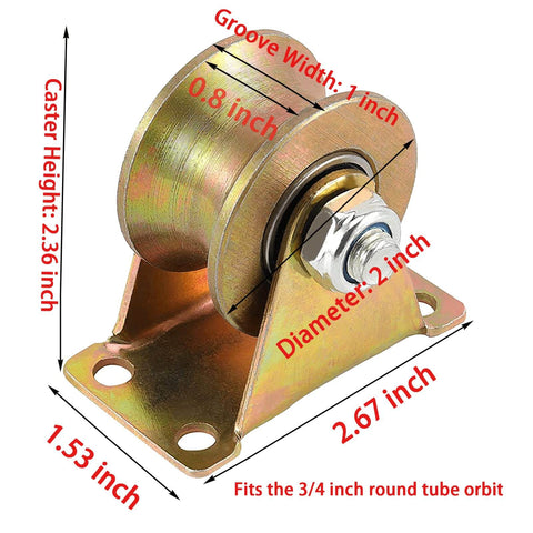 12 Pack 2 Inch U Groove Wheel Pulley 660 Lb Heavy Duty 45 Steel With Bracket Sliding Gate Rollers, side view with dimensions