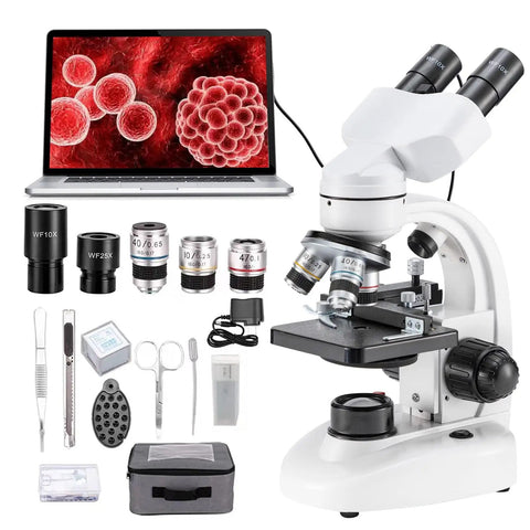 High Power Compound Microscope For Adults Home Lab And School Use With Infinity Optical System Plan Achromatic Lenses 4X 10X 40X 100X