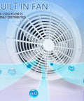 Built-in fan for Heavy Duty Commercial Reach In Cooler, ensures cold air distribution, part of dual side by side stainless steel doors.