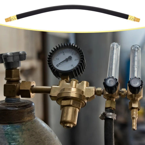 Solid Brass Short Air Compressor Hose Two Pack 18 Inch With One Quarter Inch Male NPT Threads Rust Resistant Flexible Build on compressor.
