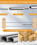 Diagram of 80 Pack Invisible Cable Railing Kit With Stainless Steel Three Sixteenth Inch Receiver And Swage Stud End Swage Tensioner One Eighth Inch For Wood And Metal Posts Hardware Silver