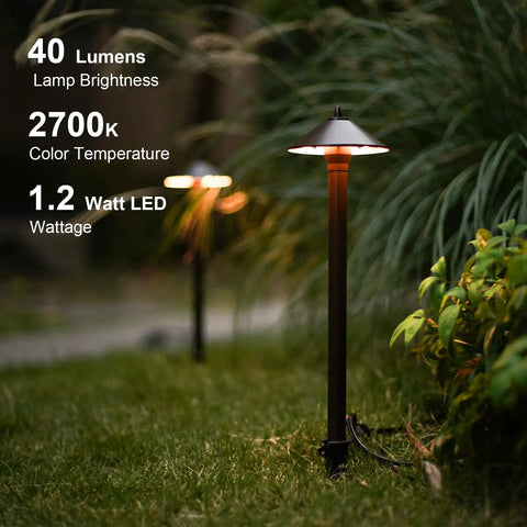 Low Voltage Outdoor Pathway Lighting Kit 8 Pack Warm White 2700K 40 Lumen LED Path Lights Wired 12V AC Metal Brown Finish garden