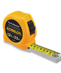 Professional 12 Foot Power Tape Measure With Inch And Metric Scale Yellow Ergonomic Chrome Case Built For Tough Jobs With Superior Blade Extension And Durable Construction For Contractors And DIY Enthusiasts.