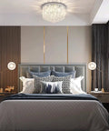Shimmering Crystal Chandelier Lighting For Bedroom Living Room Hallway Bar And Dining, 8 Lights, Dope Modern Chrome Flush Mount Ceiling Light, 15.75 Inch Wide G9 Bulbs Not Included above bed setting
