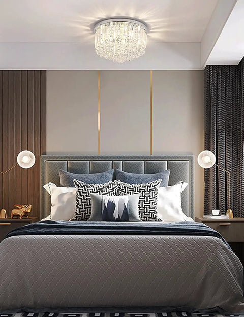 Shimmering Crystal Chandelier Lighting For Bedroom Living Room Hallway Bar And Dining, 8 Lights, Dope Modern Chrome Flush Mount Ceiling Light, 15.75 Inch Wide G9 Bulbs Not Included above bed setting