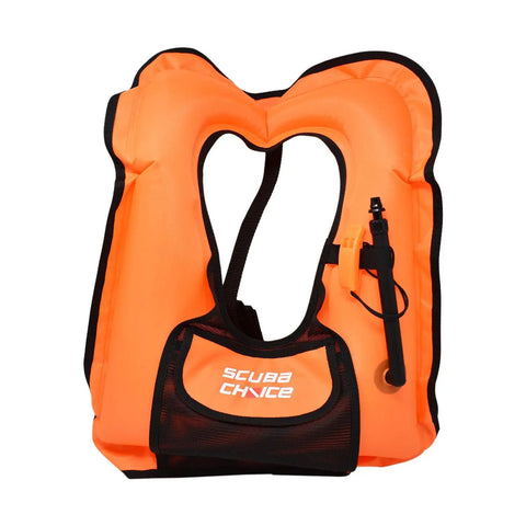 Adult Snorkel Vest With Front Pocket And Safety Whistle Lightweight Inflatable Buoyancy Aid Adjustable Straps For Comfortable Fit Over 200 Pounds Portable Orange X Large Snorkeling Gear For Swimming And Diving displayed front view