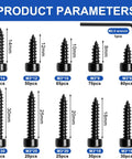 430 Piece No Sweat M3 Hex Socket Self Tapping Screws Assortment Kit In Black Carbon Steel sizes from 6mm to 30mm with wrench.