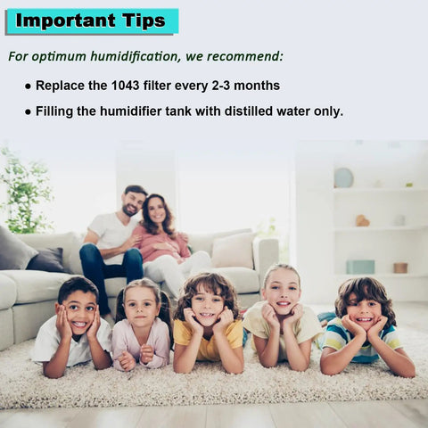 Family relaxing in living room, tips for using 2 Pack 1043 Humidifier Wick Filter Replacement That Fits AIRCARE models