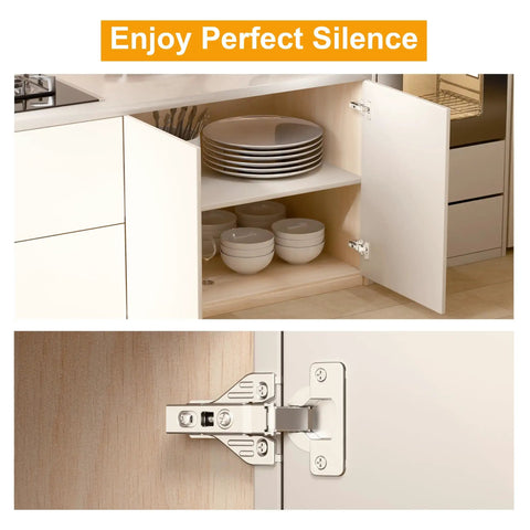20 Piece Clip On Face Frame Soft Close Cabinet Hinges For Full Overlay Concealed Kitchen Cabinets Nickel Finish Rust Resistant Heavy Duty Easy Self Close Ideal For Kitchen And Bath Cabinets shown on open kitchen cabinet