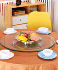 Tempered Glass Lazy Susan Turntable For Dining Large 360 Degree Rotating Tray With Swivel And Auxiliary Wheels Not Tilting
